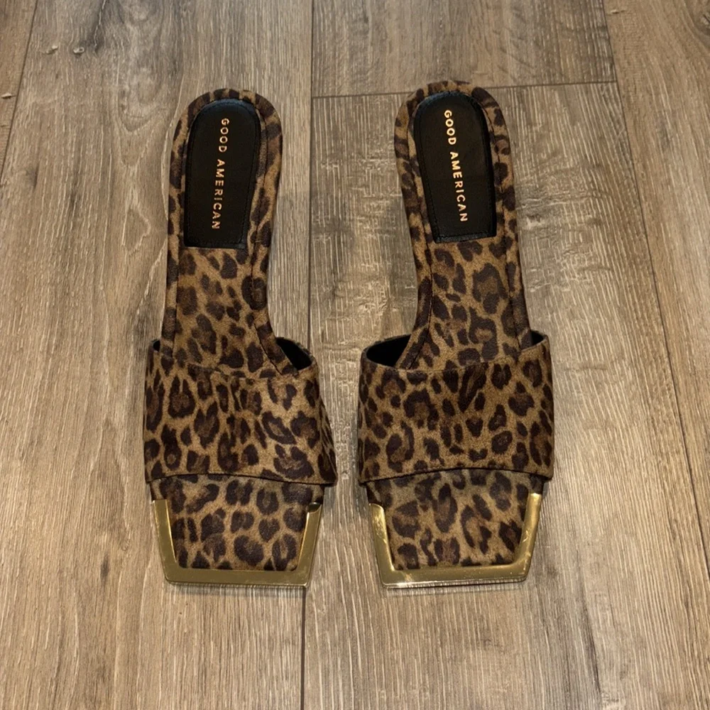Good American Leopard Square Toe Heels